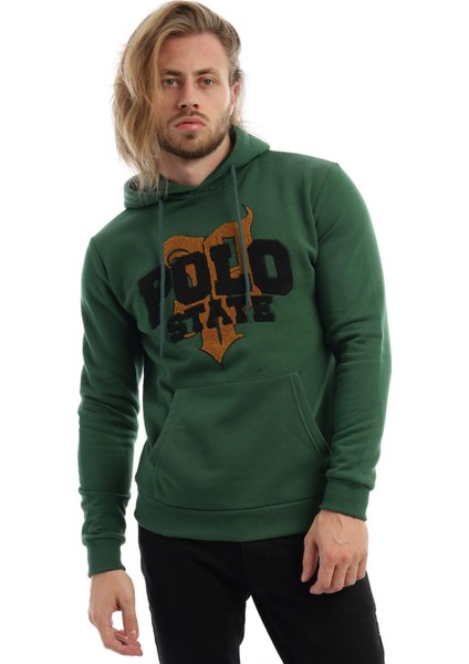 Erkek Süzine Nakışlı Sweat Koyu Yeşil