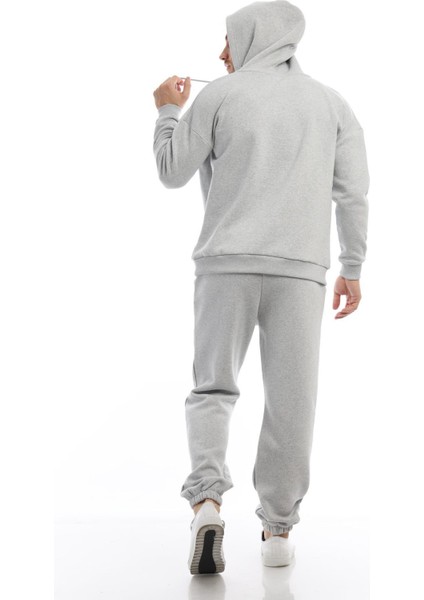 Erkek 3 İplik Pamuklu İçi Polarlı Oversize Kapüşonlu Kanguru Cepli Gri Sweatshirt indirimleri