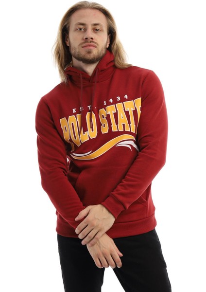Erkek 3 İplik Pamuklu İçi Polarlı Regular Fit Baskılı Kapüşonlu Kanguru Cepli Bordo Sweatshirt modelleri