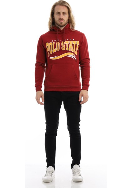 Erkek 3 İplik Pamuklu İçi Polarlı Regular Fit Baskılı Kapüşonlu Kanguru Cepli Bordo Sweatshirt fırsatları
