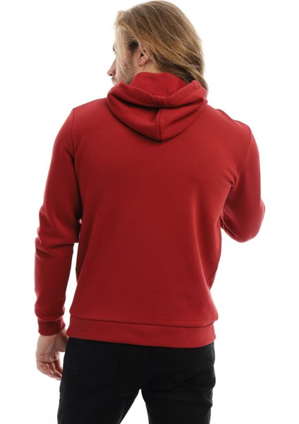 Erkek 3 İplik Pamuklu İçi Polarlı Regular Fit Baskılı Kapüşonlu Kanguru Cepli Bordo Sweatshirt indirimleri