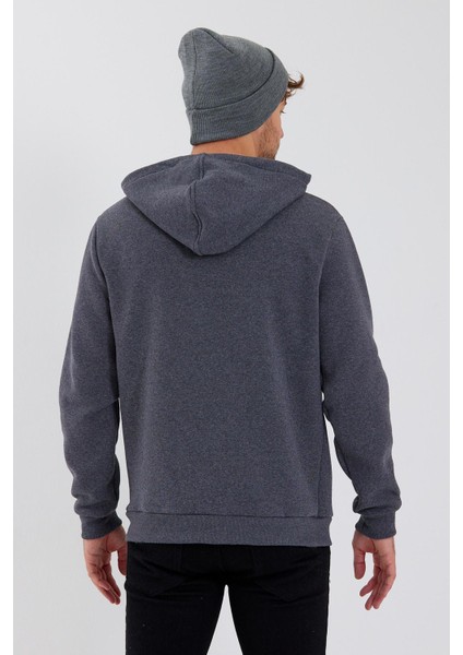 Erkek 3 İplik Pamuklu İçi Polarlı Baskılı Regular Fit Kapüşonlu Kanguru Cepli Antrasit Sweatshirt fırsatları