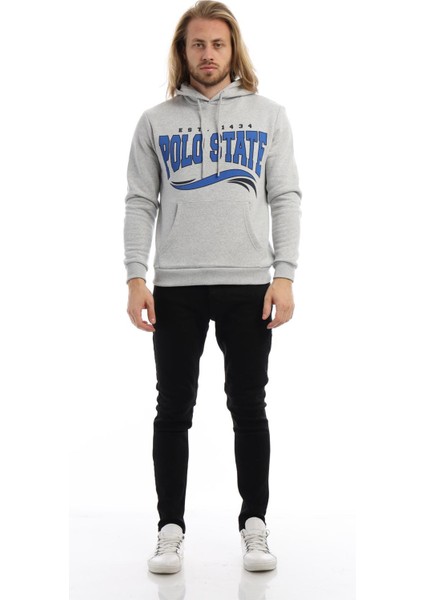Erkek 3 İplik Pamuklu İçi Polarlı Regular Fit Baskılı Kapüşonlu Kanguru Cepli Gri Sweatshirt fırsatları