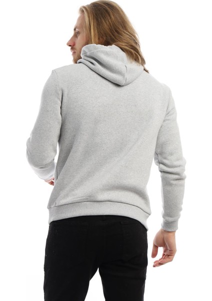 Erkek 3 İplik Pamuklu İçi Polarlı Regular Fit Baskılı Kapüşonlu Kanguru Cepli Gri Sweatshirt indirimleri