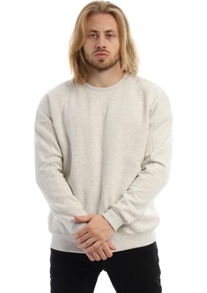 Erkek 3 İplik Pamuklu İçi Polarlı Regular Fit Basic Bisklet Yaka Kar Melanj Sweatshirt fiyatları