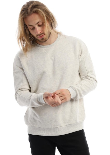 Erkek 3 İplik Pamuklu İçi Polarlı Regular Fit Basic Bisklet Yaka Kar Melanj Sweatshirt modelleri