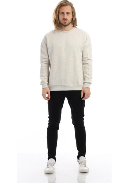 Erkek 3 İplik Pamuklu İçi Polarlı Regular Fit Basic Bisklet Yaka Kar Melanj Sweatshirt fırsatları