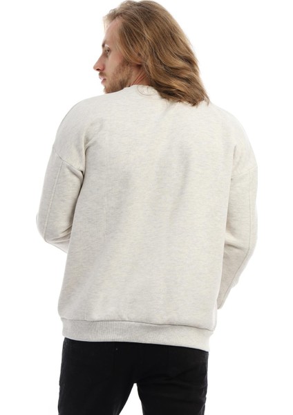 Erkek 3 İplik Pamuklu İçi Polarlı Regular Fit Basic Bisklet Yaka Kar Melanj Sweatshirt indirimleri