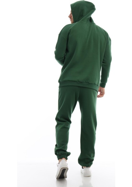 Erkek 3 İplik Pamuklu İçi Polarlı Oversize Kapüşonlu Kanguru Cepli Yeşil Sweatshirt fırsatları