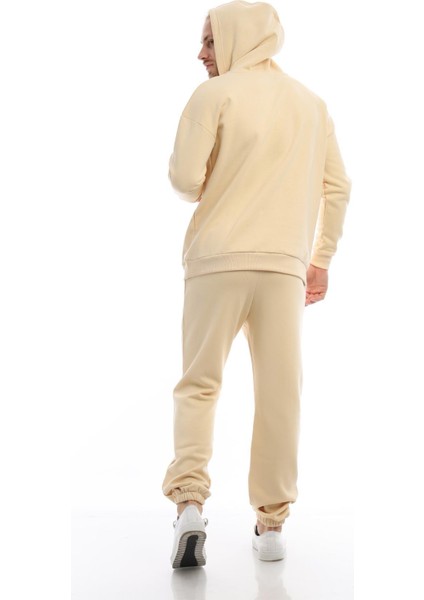 Erkek Kanguru Cepli Sweatshirt Krem