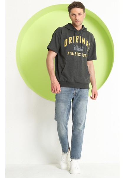 Erkek Kapüşonlu T-Shirt Antrasit modelleri