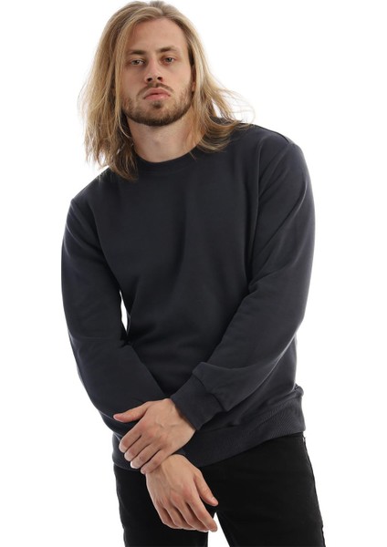 Erkek 3 İplik Pamuklu Regular Fit Basic Bisiklet Yaka Füme Sweatshirt fiyatları