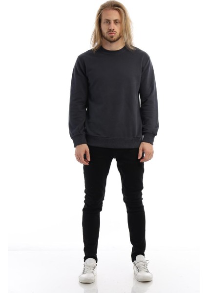 Erkek 3 İplik Pamuklu Regular Fit Basic Bisiklet Yaka Füme Sweatshirt fırsatları