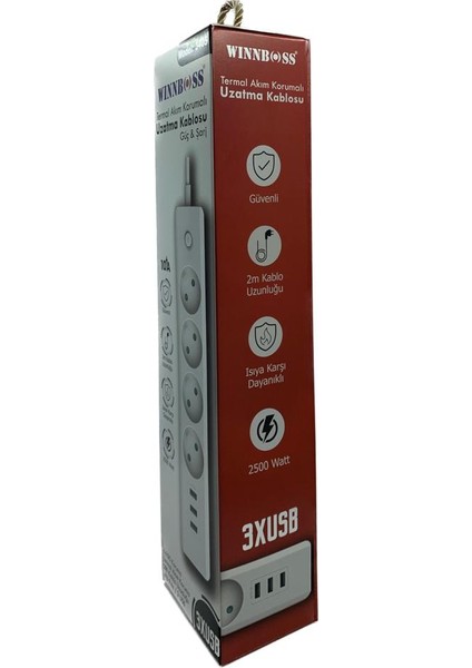 Akım Korumalı Isıya Dayanıklı 4'lü Priz 3x USB 2m Uzatma modelleri