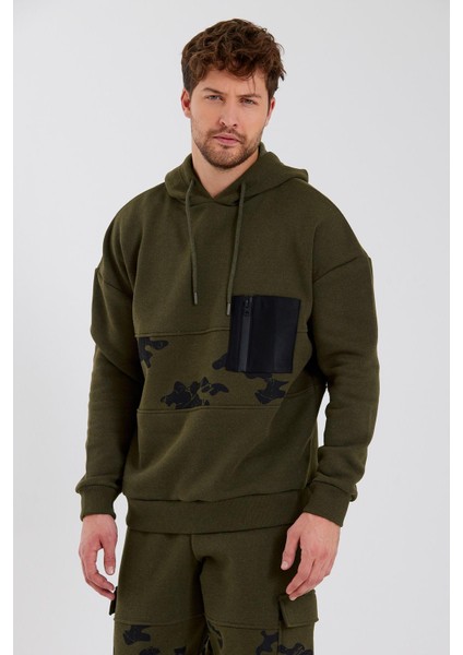 Erkek Kamuflaj Baskılı Sweatshirt Haki