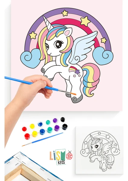 Lismo Kids Unicorn Sayılarla Boyama Çocuk Hobi Etkinlik Seti Tuval Fırça Boya