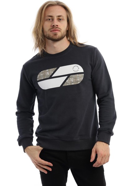 Erkek 3 İplik Pamuklu Baskılı Regular Fit Basic Bisiklet Yaka Füme Sweatshirt modelleri