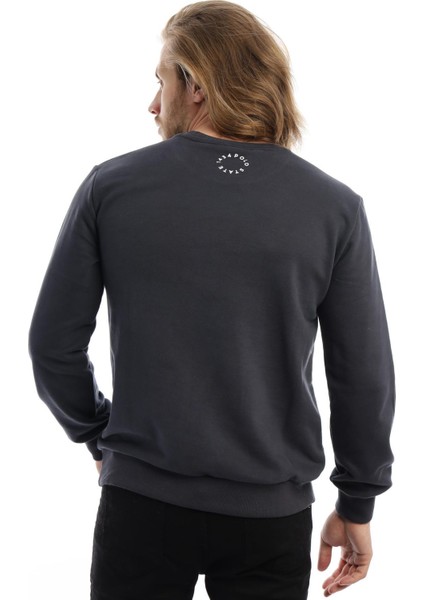 Erkek 3 İplik Pamuklu Baskılı Regular Fit Basic Bisiklet Yaka Füme Sweatshirt indirimleri