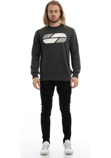 Erkek 3 İplik Pamuklu Baskılı Regular Fit Basic Bisiklet Yaka Antrasit Sweatshirt fırsatları
