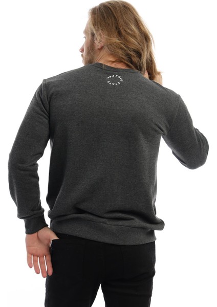Erkek 3 İplik Pamuklu Baskılı Regular Fit Basic Bisiklet Yaka Antrasit Sweatshirt indirimleri