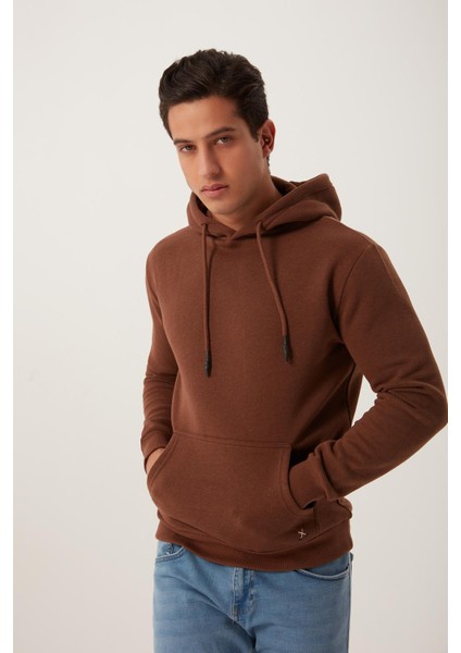Erkek Kanguru Cep 3 Iplik Sweatshirt Kahverengi fiyatları