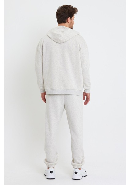 Erkek 3 İplik Pamuklu İçi Polarlı Oversize Nakışlı Kapüşonlu Kanguru Cepli Kar Melanj Sweatshirt modelleri