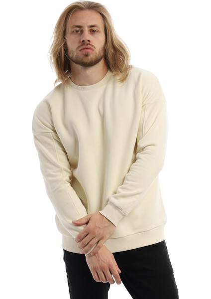 Erkek Bisiklet Yaka Karyoka Dikişli Sweatshirt Krem fiyatları