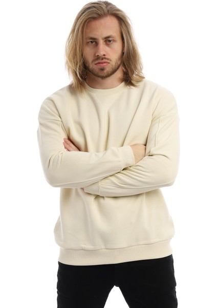Erkek Bisiklet Yaka Karyoka Dikişli Sweatshirt Krem modelleri