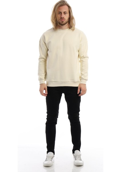 Erkek Bisiklet Yaka Karyoka Dikişli Sweatshirt Krem fırsatları