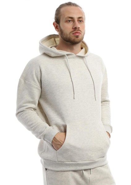 Erkek Kanguru Cepli Sweatshirt Kar Melanj