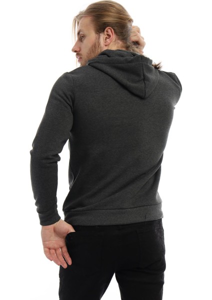 Erkek 3 İplik Pamuklu İçi Polarlı Regular Fit Baskılı Kapüşonlu Kanguru Cepli Antrasit Sweatshirt fırsatları
