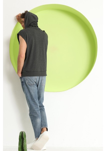 Erkek Sıfır Kol Kapüşonlu T-Shirt Antrasit modelleri