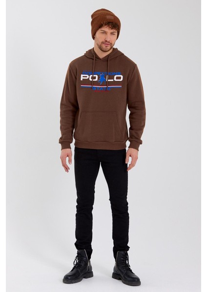 Erkek Baskılı 3 Iplik Sweatshirt Kahverengi