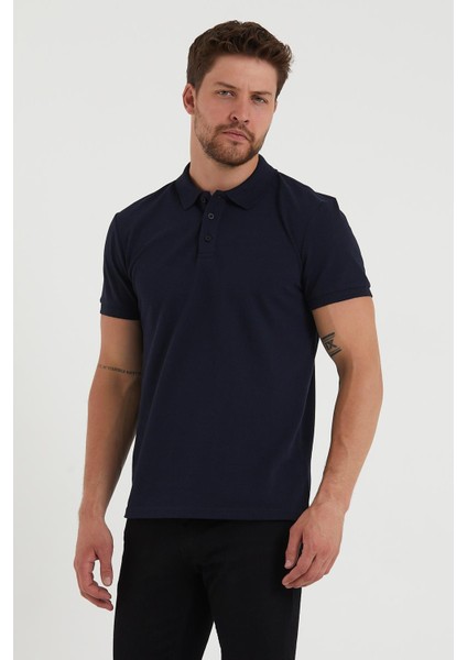 Erkek Regular Fit Polo Yaka Nakışlı T-Shirt Lacivert