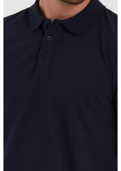 Erkek Regular Fit Polo Yaka Nakışlı T-Shirt Lacivert