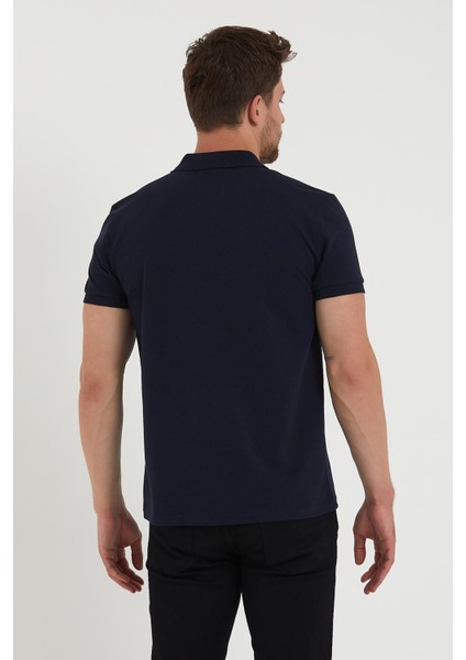 Erkek Regular Fit Polo Yaka Nakışlı T-Shirt Lacivert