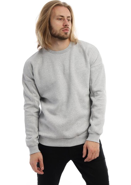 Erkek Bisiklet Yaka Karyoka Dikişli Sweatshirt Gri