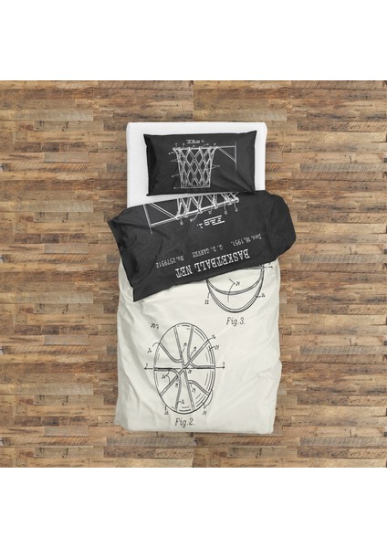 The Lucid Lab Basketball Net Chalkboard & Basketball Ivory Çift Taraflı Nevresim Takımı