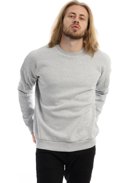 Erkek Bisiklet Yaka Karyoka Dikişli Sweatshirt Gri modelleri