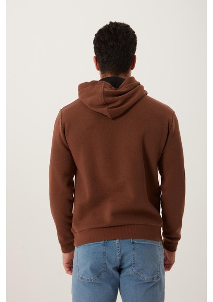 Erkek Kanguru Cep 3 Iplik Sweatshirt Kahverengi