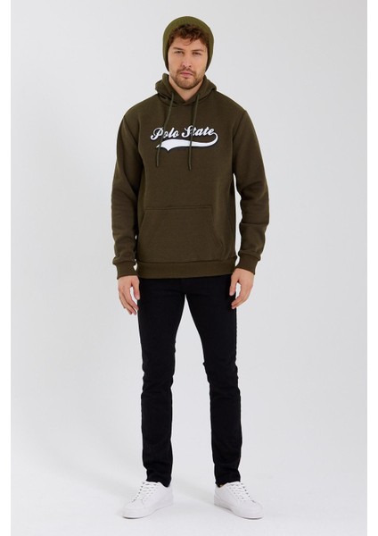 Erkek Baskılı 3 Iplik Sweatshirt Haki