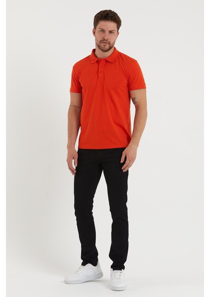 Erkek Regular Fit Polo Yaka Nakışlı T-Shirt Turuncu fiyatları