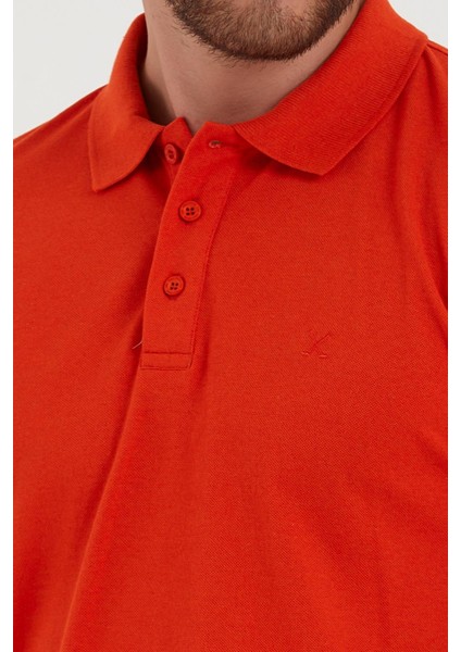 Erkek Regular Fit Polo Yaka Nakışlı T-Shirt Turuncu modelleri