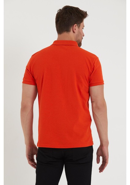Erkek Regular Fit Polo Yaka Nakışlı T-Shirt Turuncu fırsatları