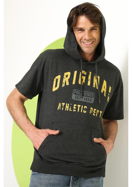 Erkek Kapüşonlu T-Shirt Antrasit