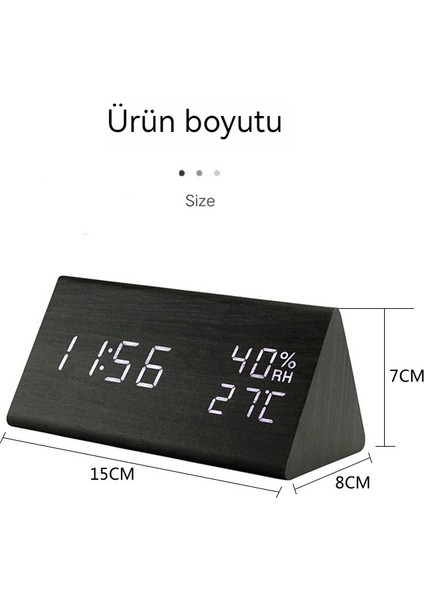 Xiao Peng Sessiz Gece Lambası LED Sesle Etkinleştirilen Üçgen Sıcaklık ve Nem Ahşap Dijital Çalar Saat (Yurt Dışından)