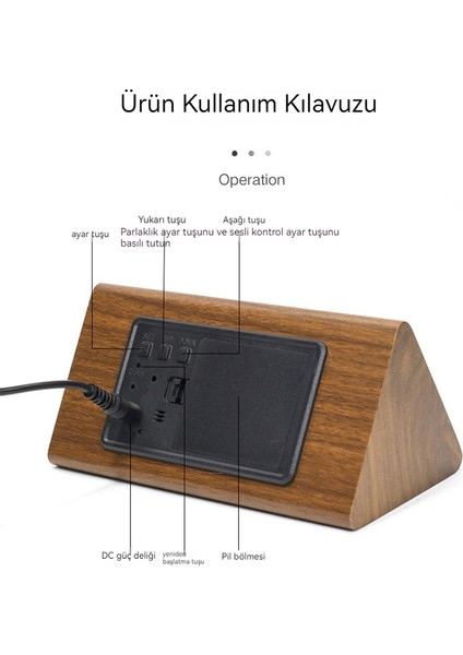 Xiao Peng Sessiz Gece Lambası LED Sesle Etkinleştirilen Üçgen Sıcaklık ve Nem Ahşap Dijital Çalar Saat (Yurt Dışından)