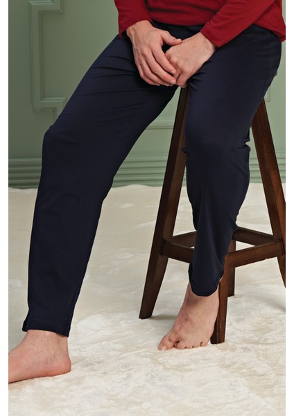 Erkek Yüksek Kalite Rahat Battal Uzun Kol 3 Düğmeli Pamuklu Bordo Pijama Takımı modelleri