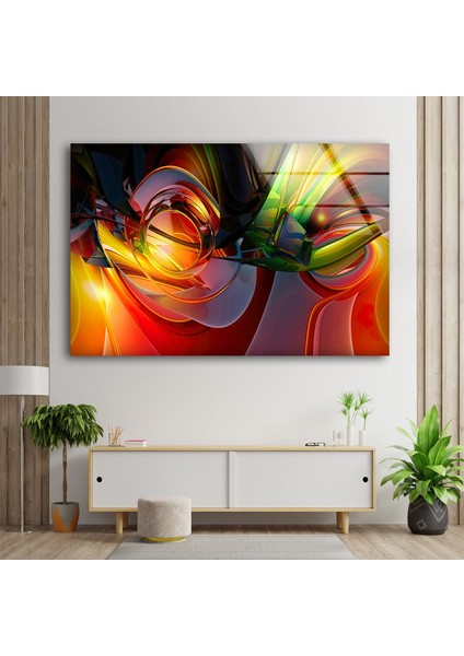 Kırmızı Yeşil Soyut Resim Temperli Cam Duvar Tablosu