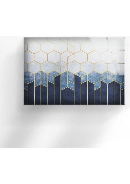 Mavi Beyaz Mozaik Temperli Cam Duvar Tablosu